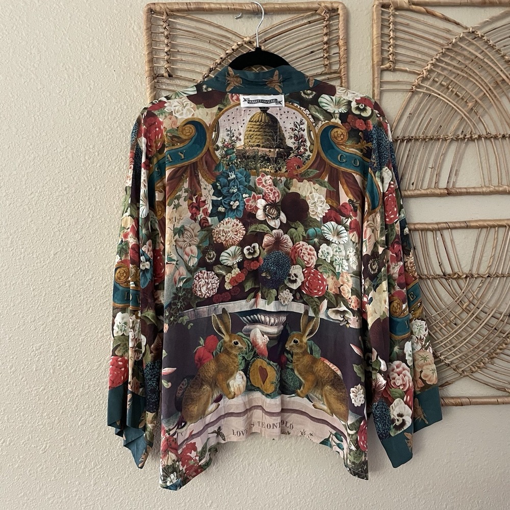 Market of Stars Stay Gold Kimono Cardigan One Size Bees Scrolls Rabbits Boho B6 - Picture 7 of 13